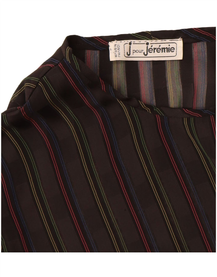 Top camicetta a maniche lunghe da donna vintage UK 14 a righe nere medie