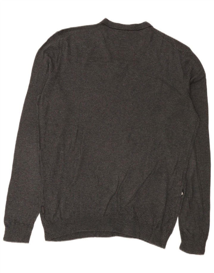 Hugo Boss Maglione da uomo slim fit con scollo a V in cotone grigio medio