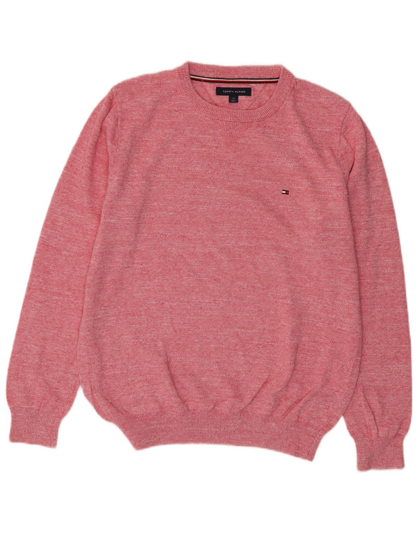 Maglione maglione girocollo da uomo Tommy Hilfiger grande cotone chiazzato rosa