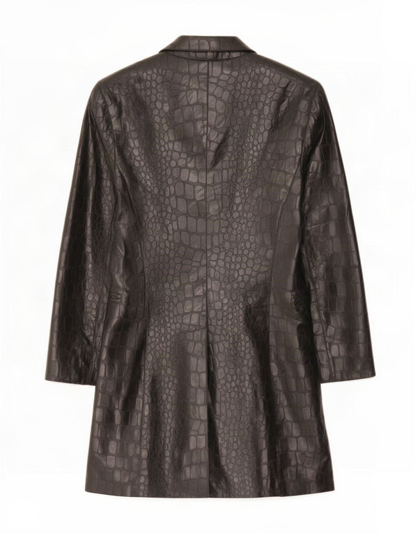 Cappotto in pelle da donna vintage UK 10 piccola stampa animalier nera