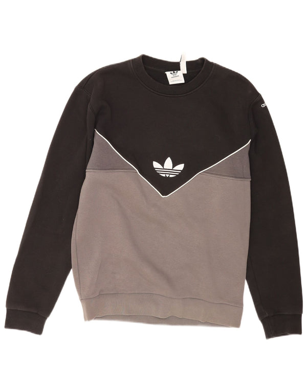 Felpa con grafica Adidas da uomo, piccola, in cotone color block nero