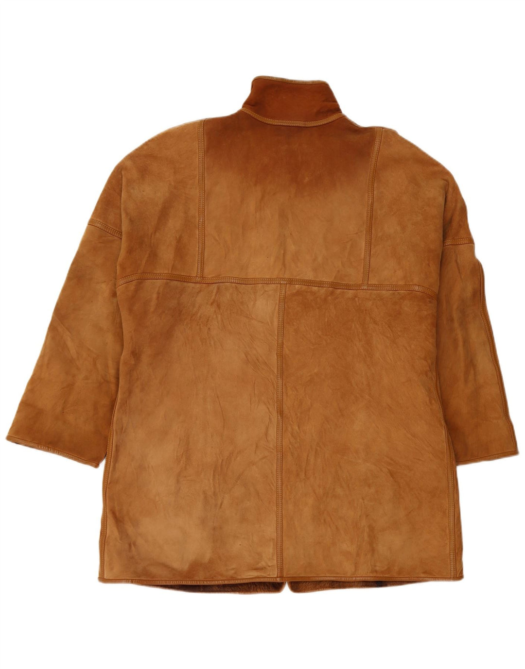 Giubbotto oversize in shearling vintage da donna IT 46 grande in pelle marrone