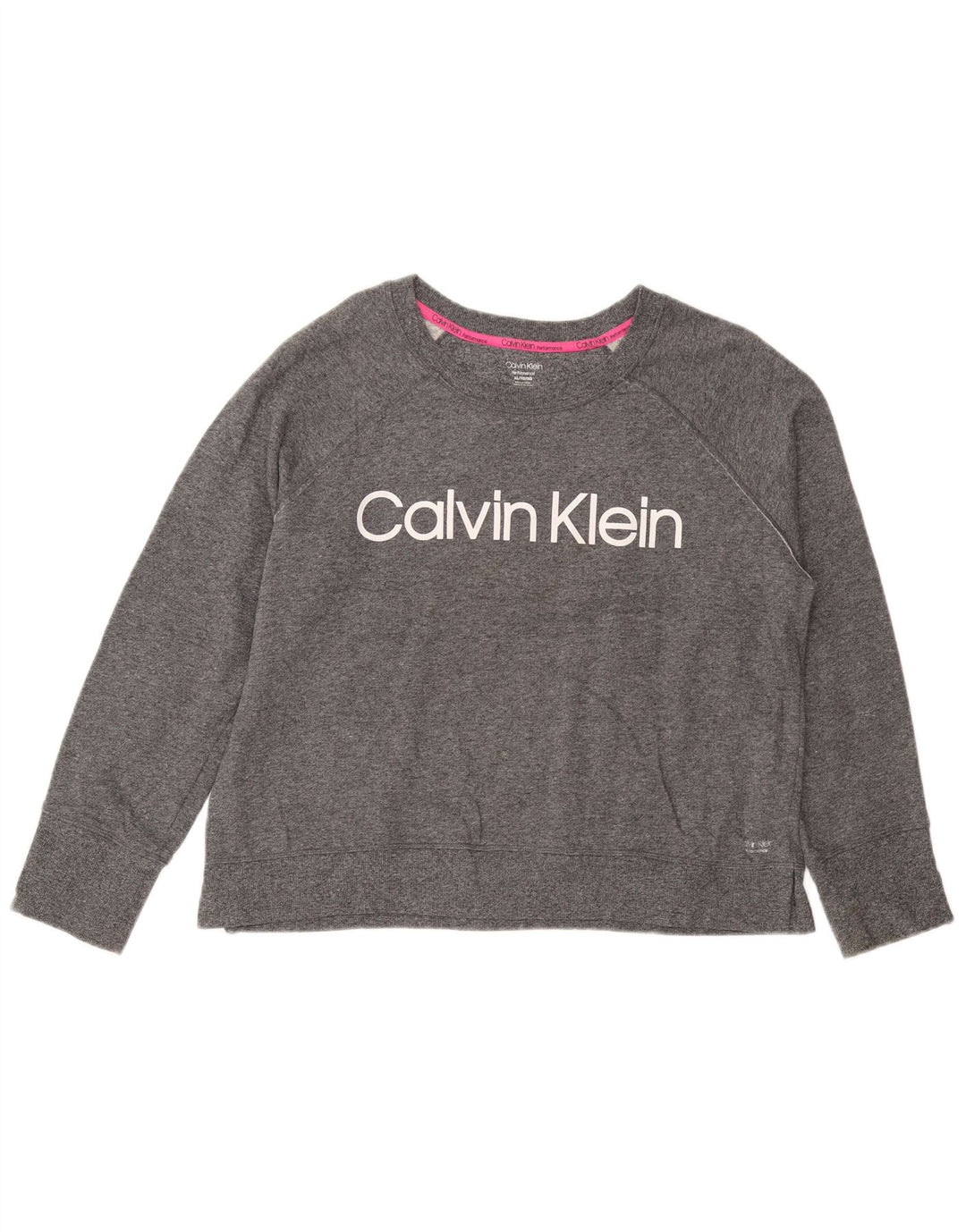 CALVIN KLEIN Felpa con grafica corta da donna UK 18 XL Grigio chiazzato