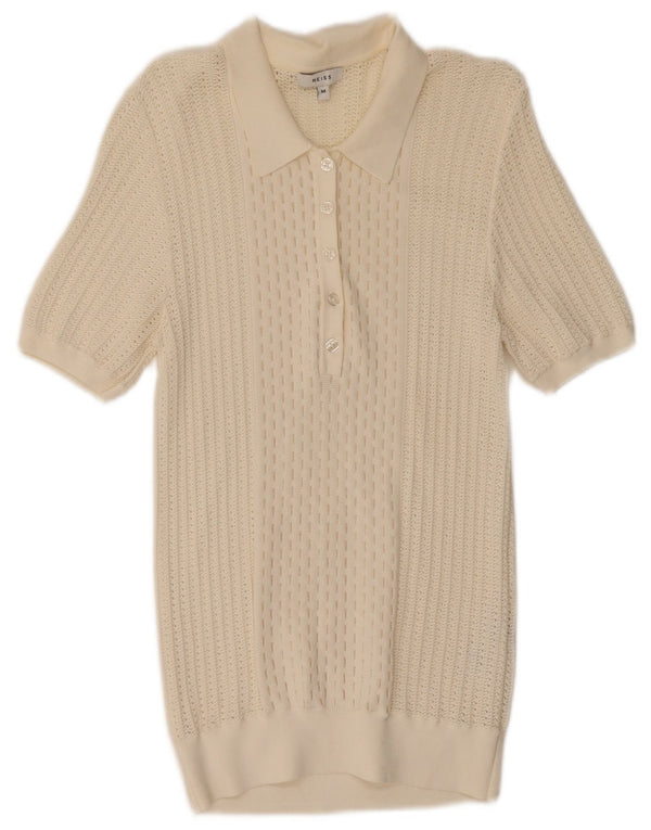 Maglione Reiss da donna a maniche corte con collo a polo UK 12 medio bianco sporco