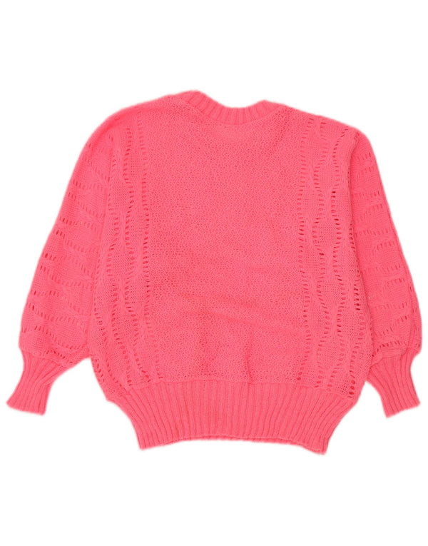 Maglione maglione vintage da donna con scollo a barca UK 16 grande rosa