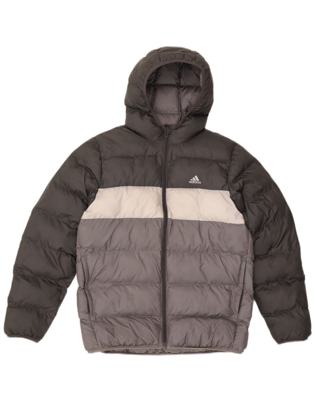 Giacca imbottita con cappuccio Adidas da ragazzo 13-14 anni in poliestere color block grigio
