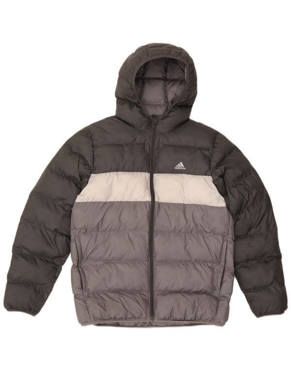 Giacca imbottita con cappuccio Adidas da ragazzo 13-14 anni in poliestere color block grigio