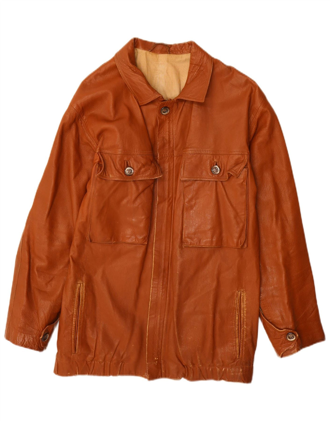 Giacca in pelle vintage da uomo UK 36 piccola in pelle marrone