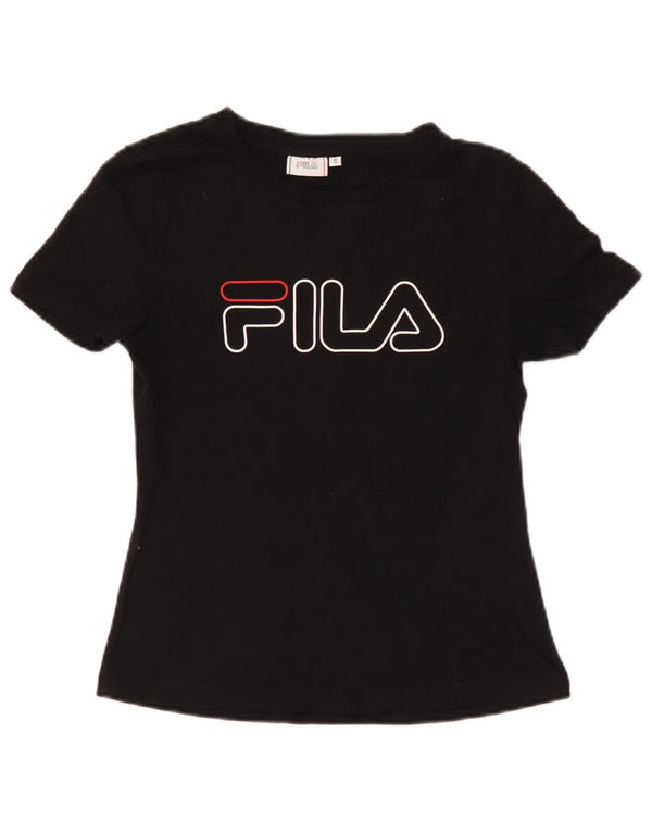 T-shirt grafica da donna Fila Top UK 10 piccola in cotone nero