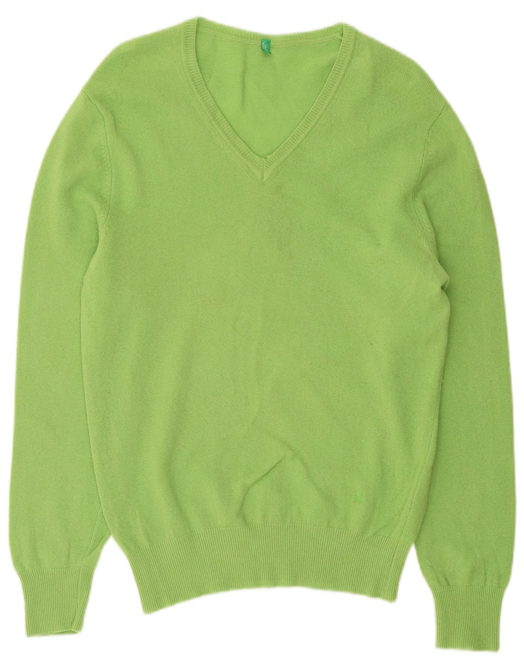 Maglione da donna con scollo a V Benetton UK 14 Lana verde medio