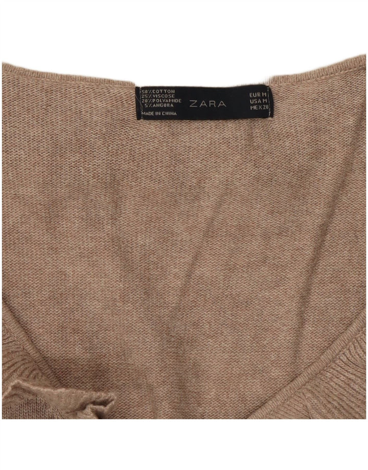 Maglione Zara da donna con scollo a V con volant sul davanti UK 12 Beige medio screziato