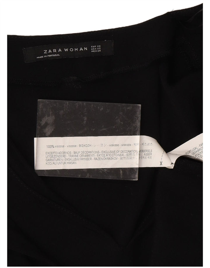 ZARA Camicetta da Donna con Maniche a 3/4 Top UK 6 XS Nera in Viscosa