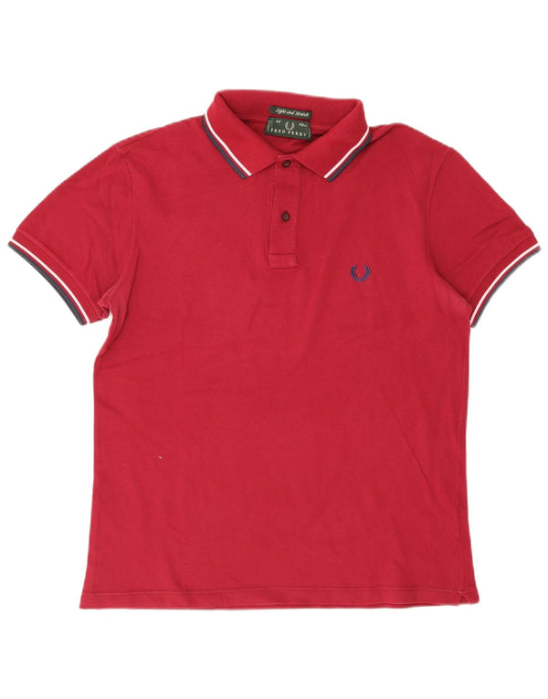 Fred Perry Mens Polo Shirt Medium Burgundy Striped Cotton