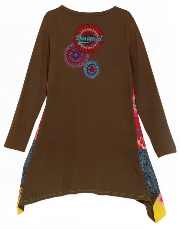 Desigual Abito tunica asimmetrico grafico da donna UK 12 Medium Khaki Floral