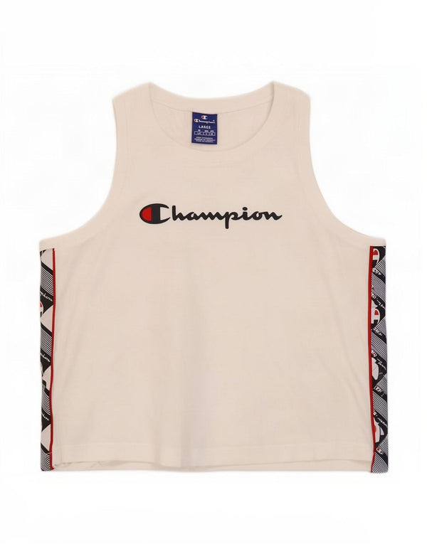 Canotta grafica corta da donna Champion UK 14 grande cotone bianco