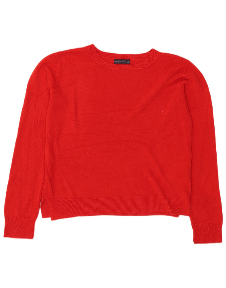 Maglione maglione girocollo corto da donna Marks & Spencer UK 12 rosso medio