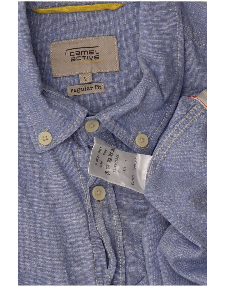 CAMEL ACTIVE Camicia da uomo a maniche corte, vestibilità regolare, grande lino chiazzato blu