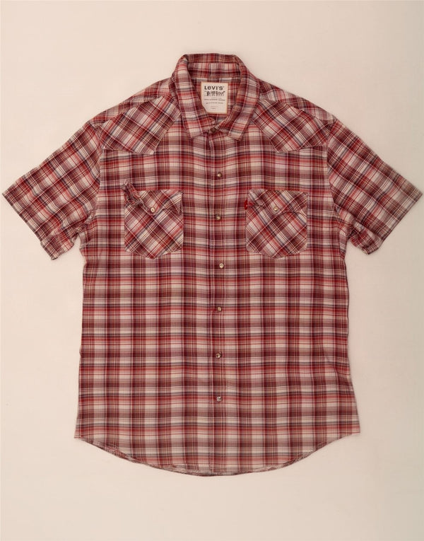 Camicia a maniche corte da uomo Levi's XL in cotone a quadri marrone