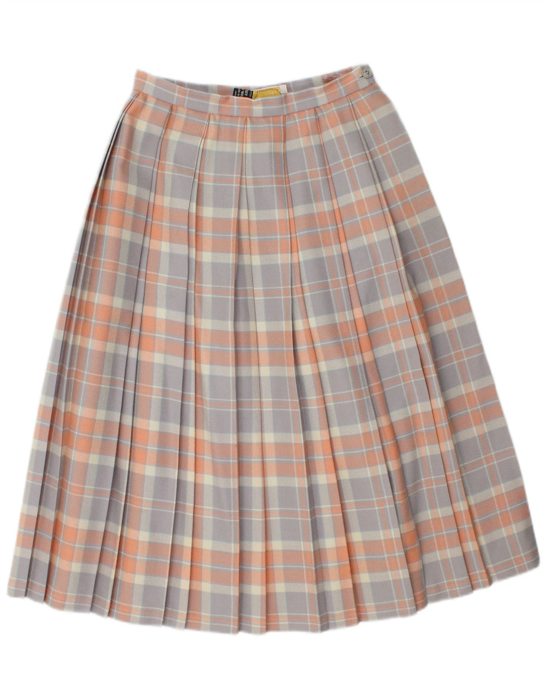 Gonna a pieghe vintage da donna a coltello UK 10 piccola W26 lana vergine multicolore