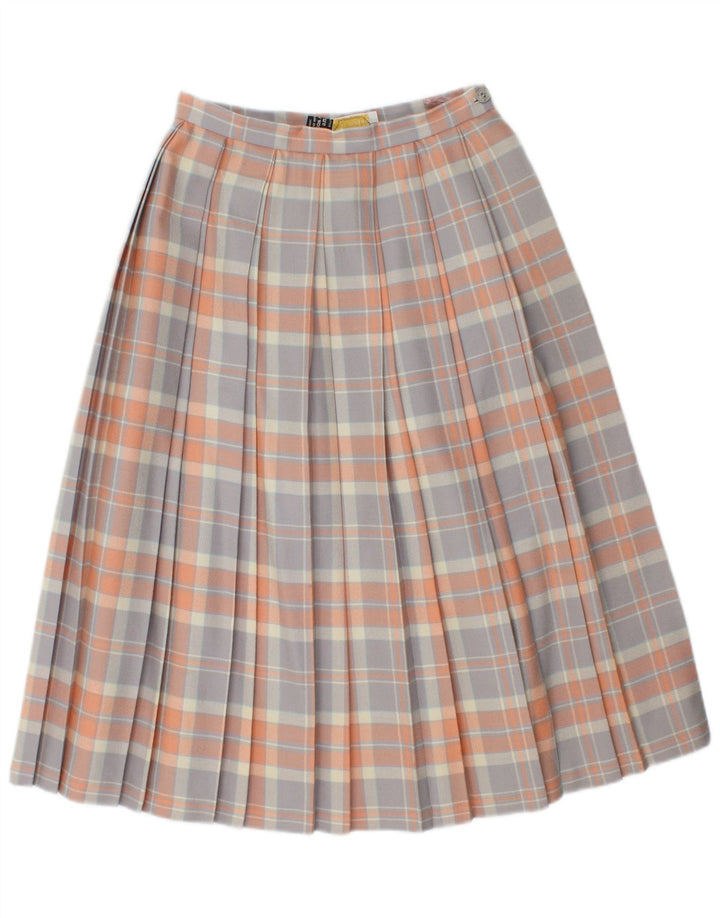 Gonna a pieghe vintage da donna a coltello UK 10 piccola W26 lana vergine multicolore