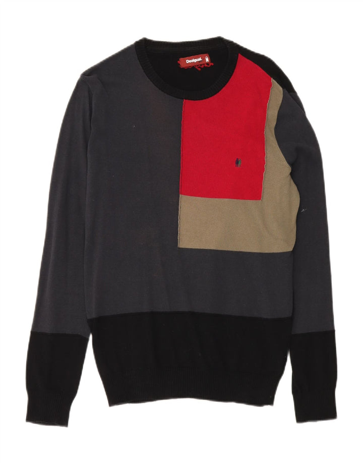 Desigual Uomo Maglione Girocollo Maglione in Cotone Colorblock Nero Medio