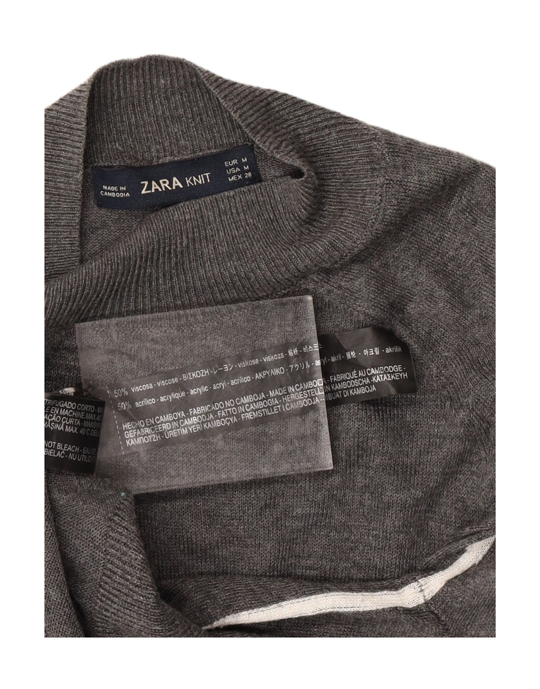 ZARA Maglione da Donna con Collo Dolcevita UK 12 Viscosa Grigio Medio