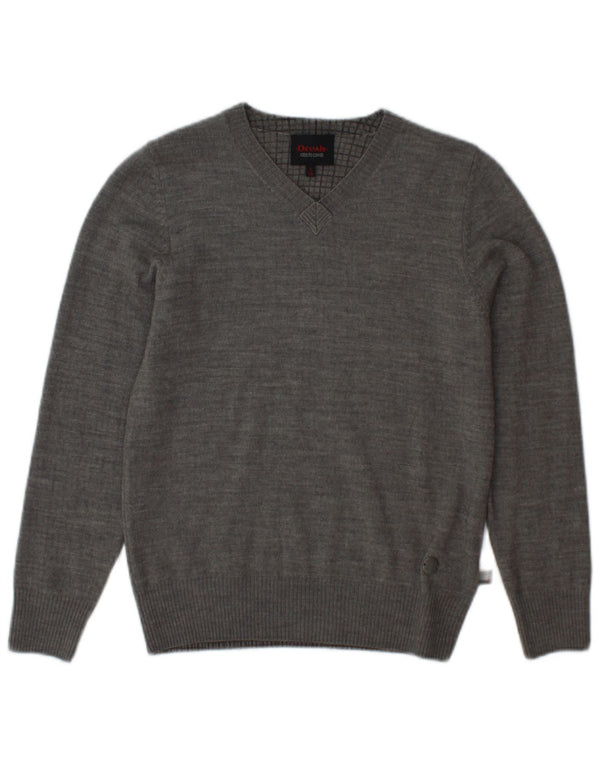 ROBERTO CAVALLI Boys V-Neck Jumper Sweater 9-10 Years Small Grey Acrylic