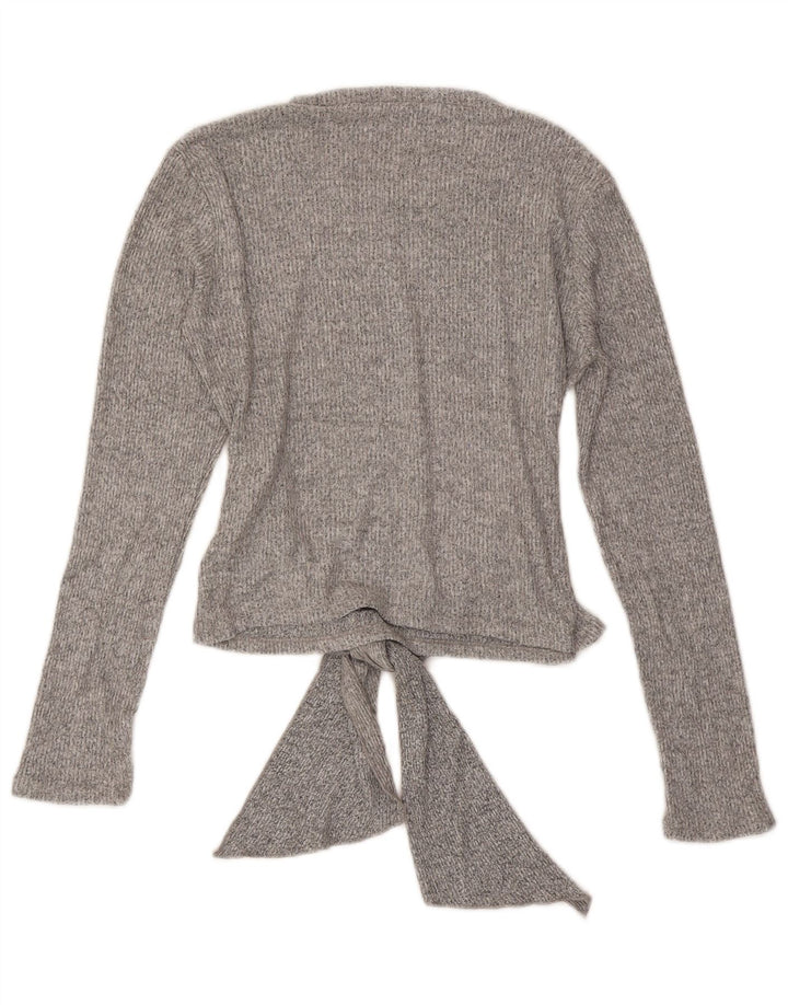 Zara Top corto da donna con allacciatura sul davanti a maniche lunghe UK 14 Large in viscosa grigia