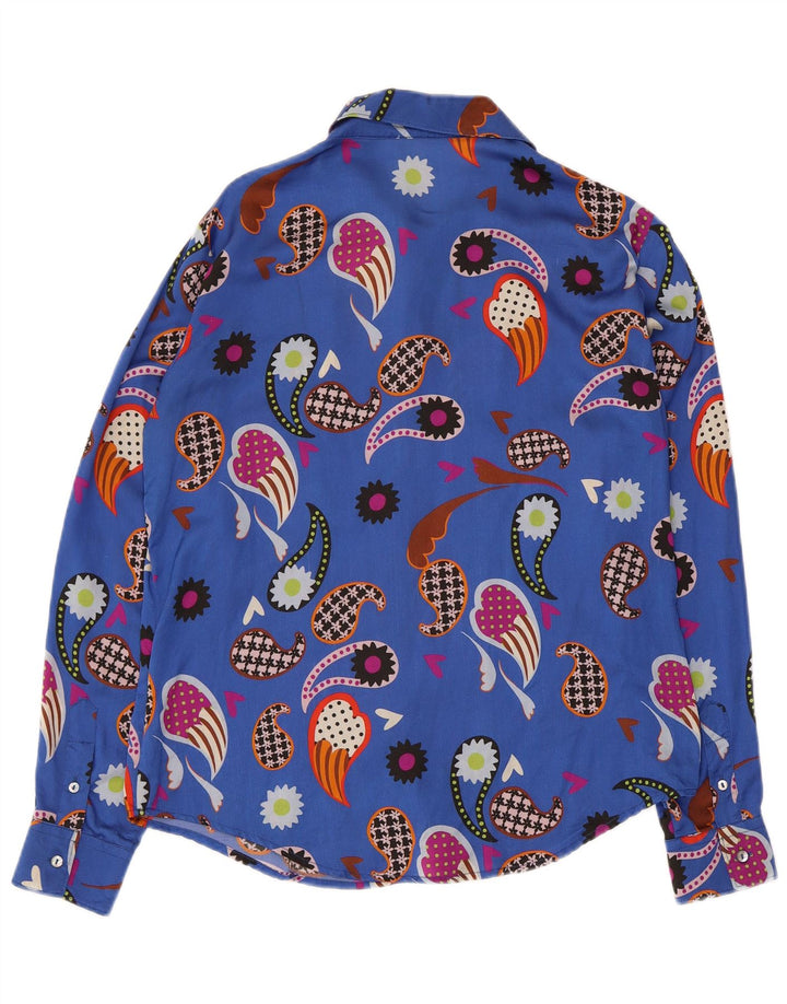 Camicetta Camicia Vintage da Donna IT 42 Blu Medio Paisley Poliammide