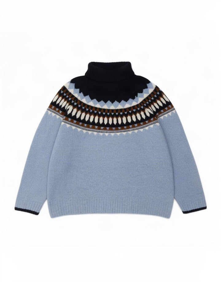 Maglione maglione a collo alto da donna Marks & Spencer UK 14 Blu medio geometrico