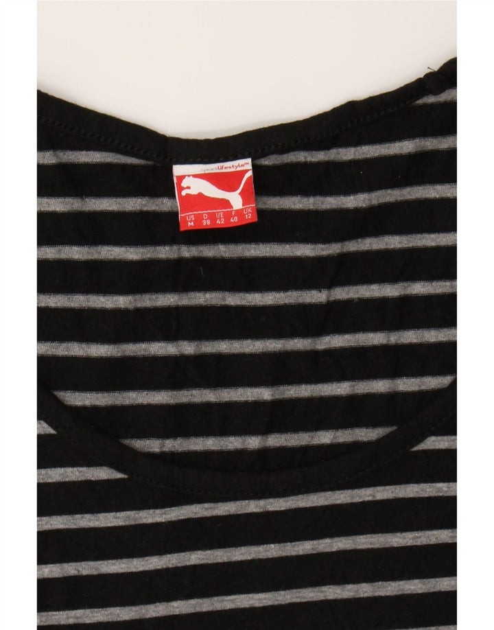 PUMA Womens T-Shirt Top UK 12 Medium  Black Striped Cotton Vintage Puma and Second-Hand Puma from Messina Hembry 