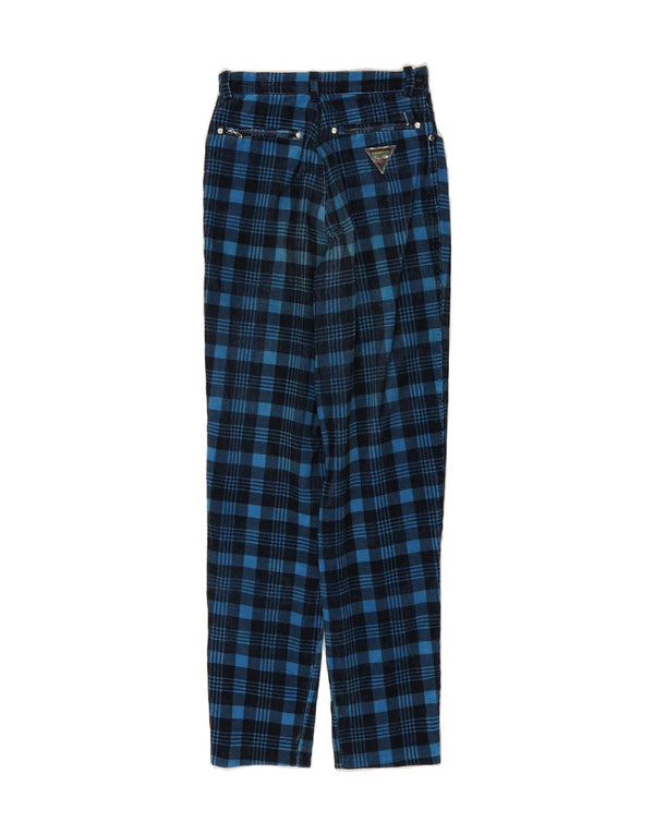 FIORUCCI Womens Straight Corduroy Trousers W24 L32 Blue Check Cotton