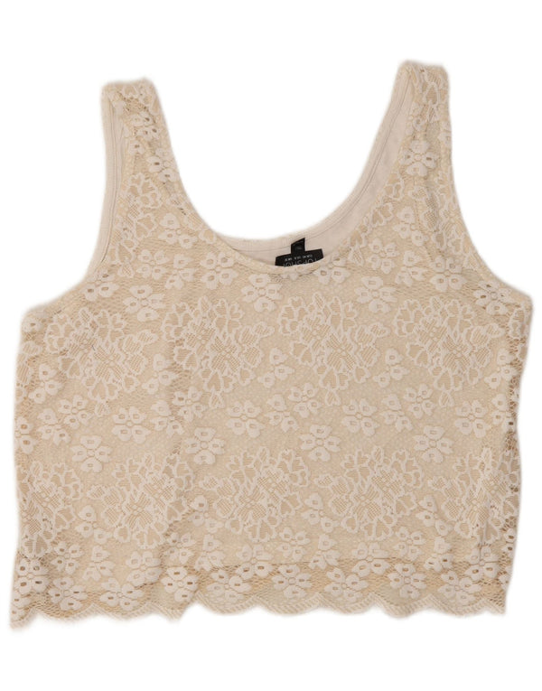 Topshop Canotta da donna in pizzo corto UK 12 Poliestere floreale bianco sporco medio