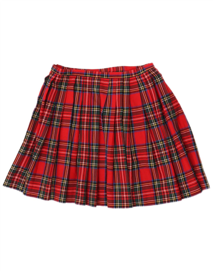 Mini gonna a pieghe vintage da donna IT 44 media W26 lana vergine a quadri rossi