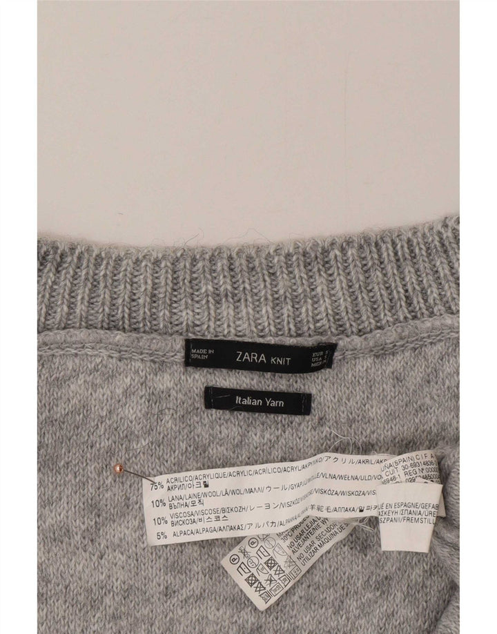 Maglione Zara da donna asimmetrico oversize con scollo a V UK 10 piccolo grigio