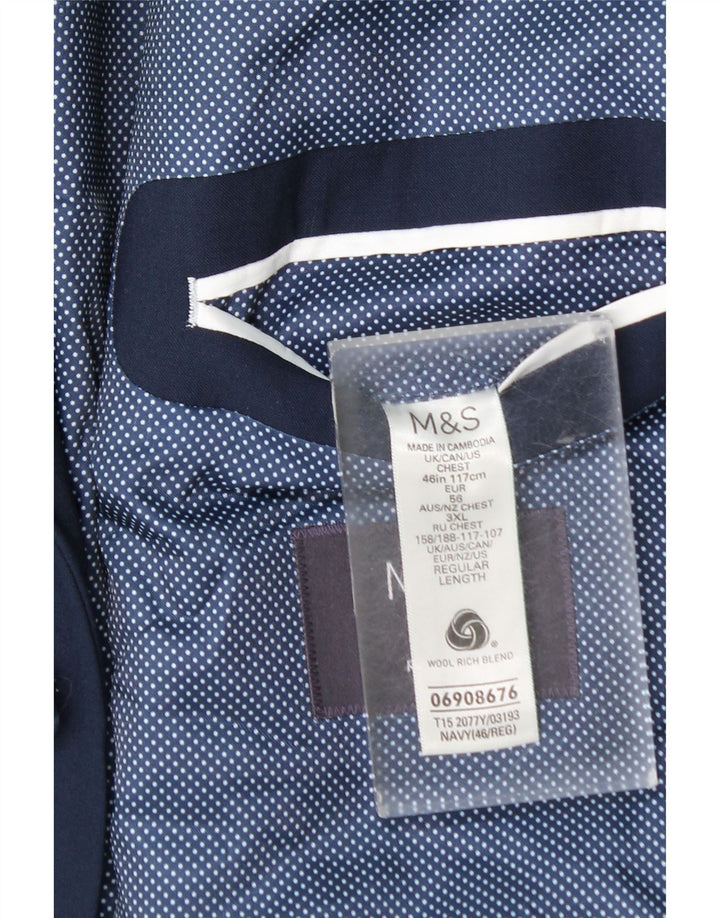 Giacca blazer a 2 bottoni da uomo Marks & Spencer EU 56 3XL Lana blu navy