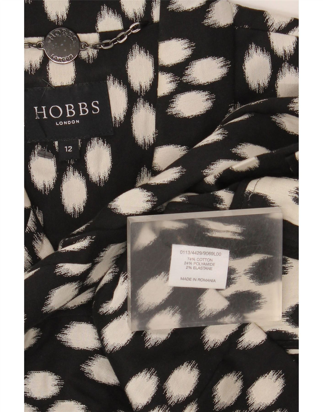 Giacca blazer aperta da donna con maniche a 3/4 Hobbs UK 12 media nera maculata