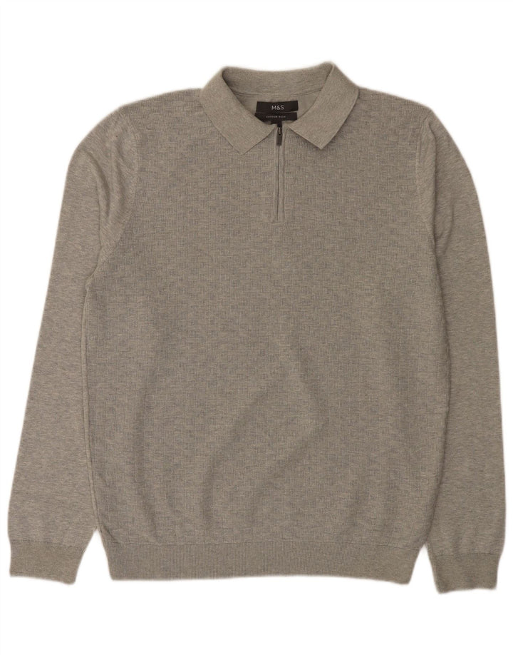 Maglione da uomo Marks & Spencer con collo alto in cotone geometrico grigio medio