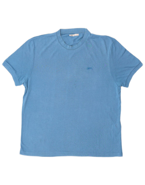 Zara Mens T-Shirt Top Medium Blue Viscose