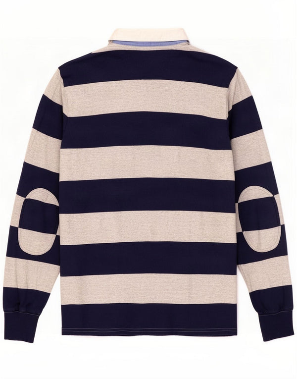 Gant Polo da rugby da uomo a maniche lunghe, cotone a righe blu navy medio