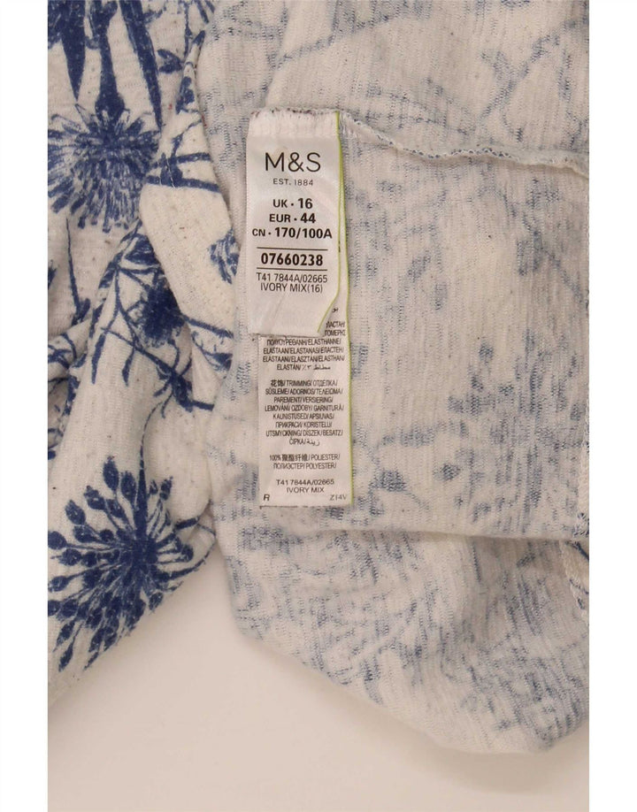 Top tunica a maniche lunghe da donna Marks & Spencer UK 16 grande floreale bianco sporco