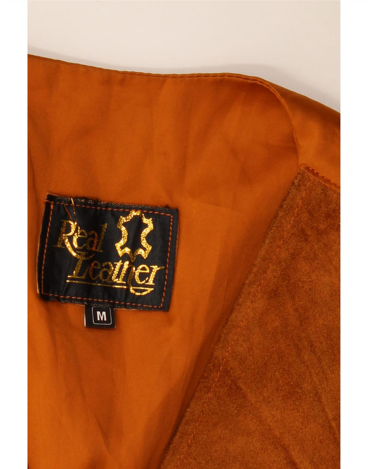 Gilet vintage da uomo in pelle scamosciata in pelle marrone medio