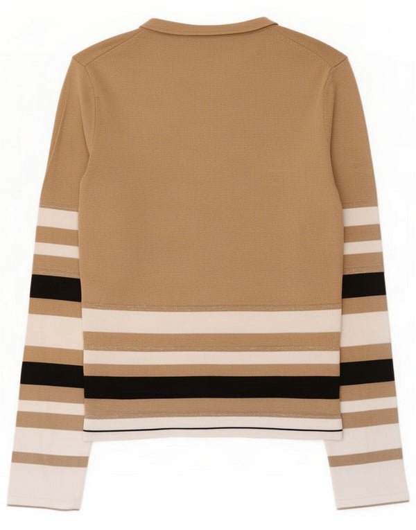 Guess Top grafico da donna a maniche lunghe UK 12 Viscosa a righe beige medio
