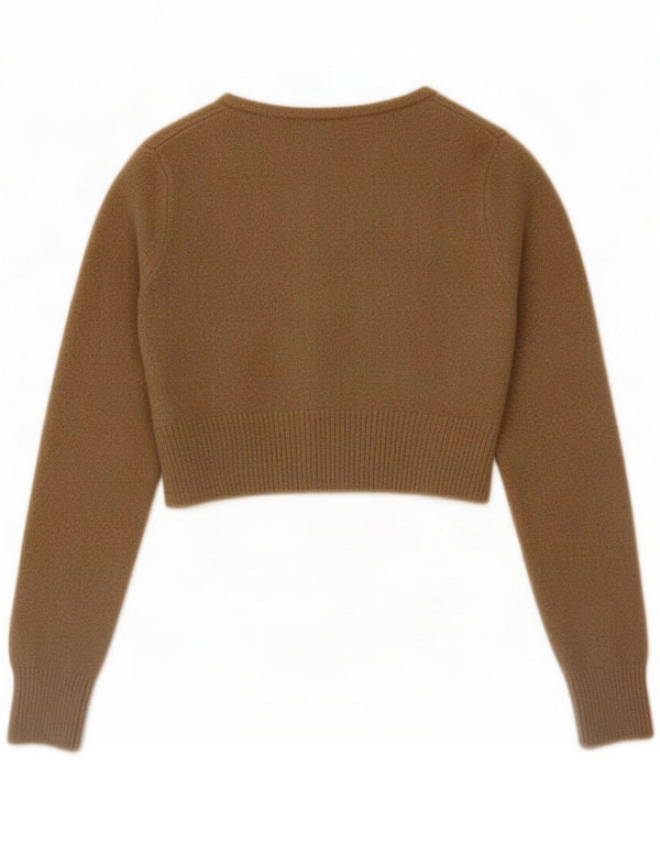 Maglione cardigan corto da donna Zara UK 10 piccolo poliestere screziato marrone