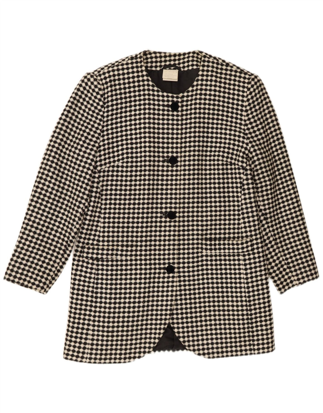 Giacca blazer vintage da donna a 4 bottoni UK 16 grande poliestere a quadri neri
