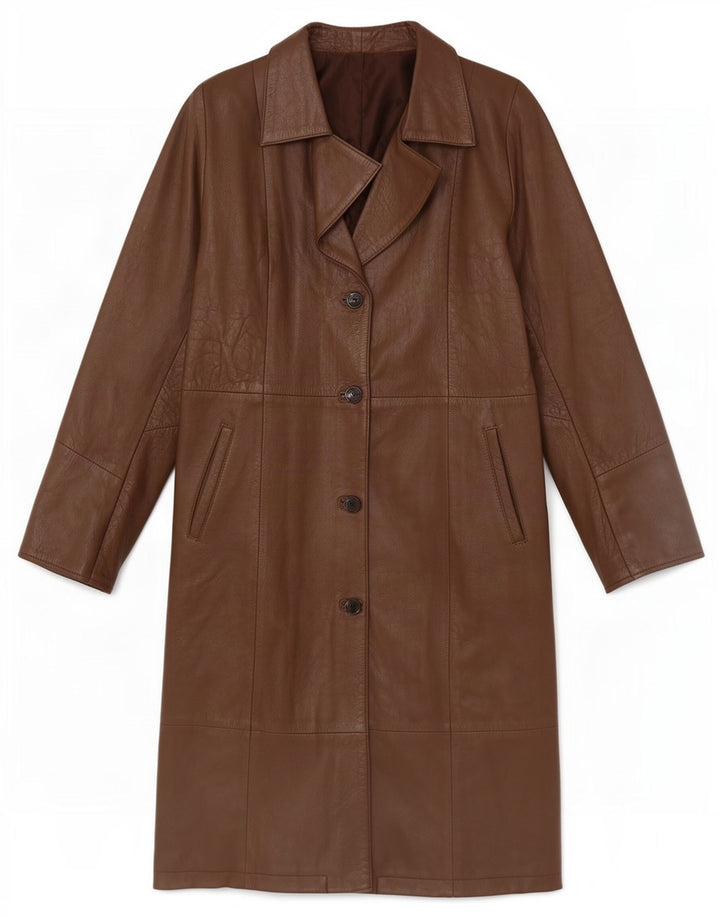Cappotto in pelle vintage da donna UK 14 Marrone medio