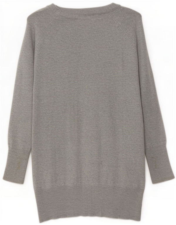 Maglione cardigan lungo da donna Zara UK 16 grande cotone grigio