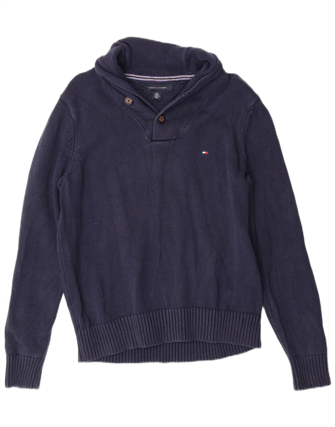 TOMMY HILFIGER Maglione da uomo con collo a scialle piccolo in cotone blu navy