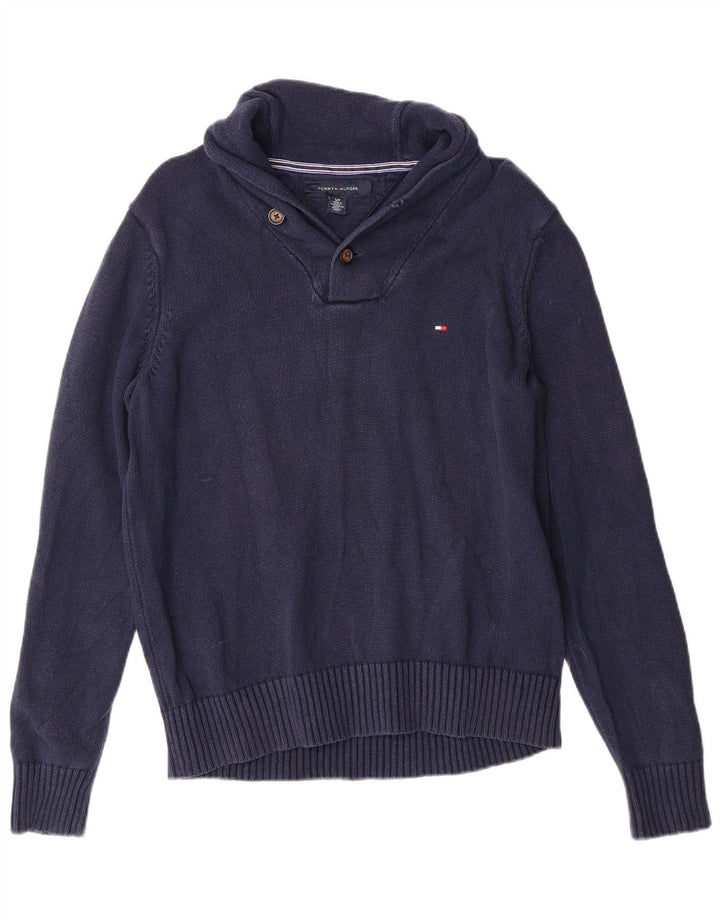 TOMMY HILFIGER Maglione da uomo con collo a scialle piccolo in cotone blu navy