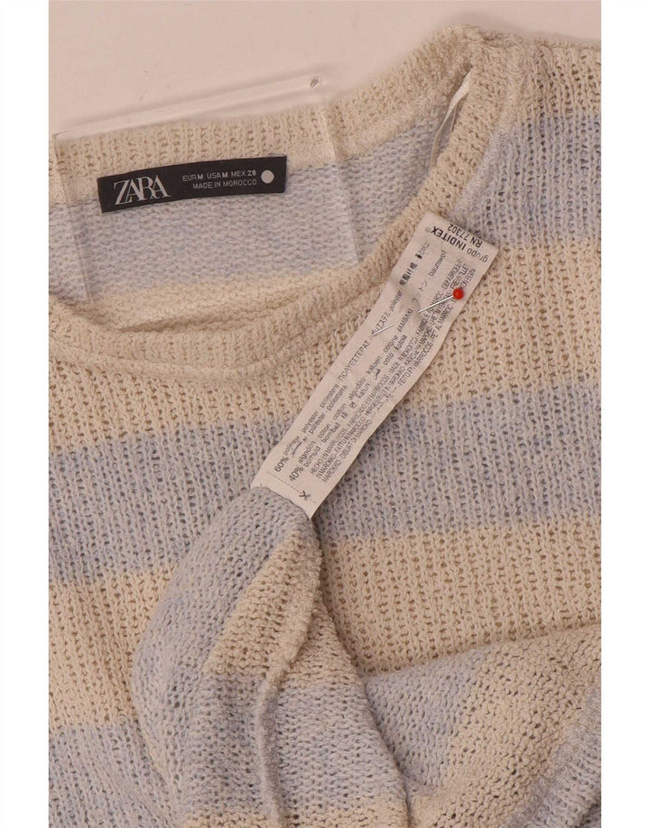 Maglione maglione con scollo a barca da donna Zara UK 14 a righe blu medio